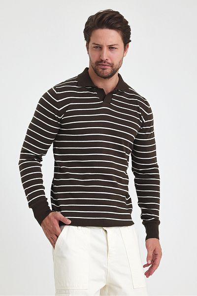 Tarz Cool Polo Neck Men's Knitwear Sweater - Stripe Detailed