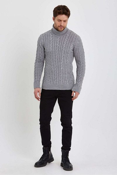 Tarz Cool Men's Gray Knitted Turtleneck Knitwear Sweater-trz8190r02l