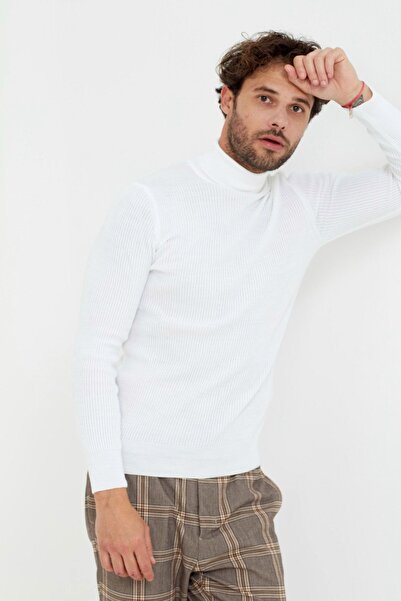 Tarz Cool Pulover pentru bărbați, alb, subțire, tip fagure, tricotaj pescar -blyk002r02