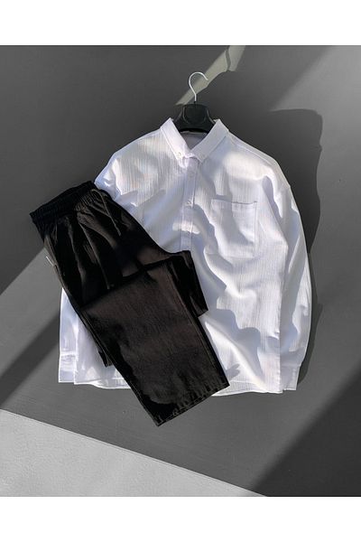 NO1 KONSEPT White Linen Shirt and Black Trousers Set - Oversize