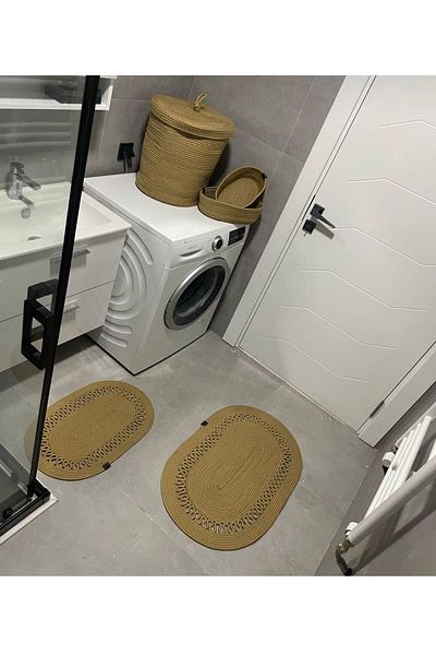 ModaCardin Σετ 5 χαλάκια μπάνιου από γιούτα και ψάθινο - Καλάθι σε στυλ Bohemian και Nordic