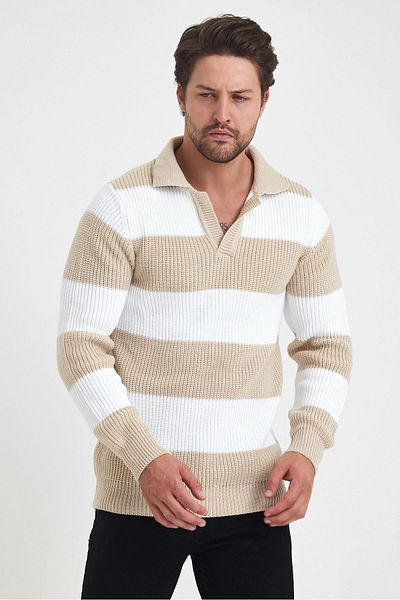 Tarz Cool Color Blocked Men's Knitwear Polo Sweater