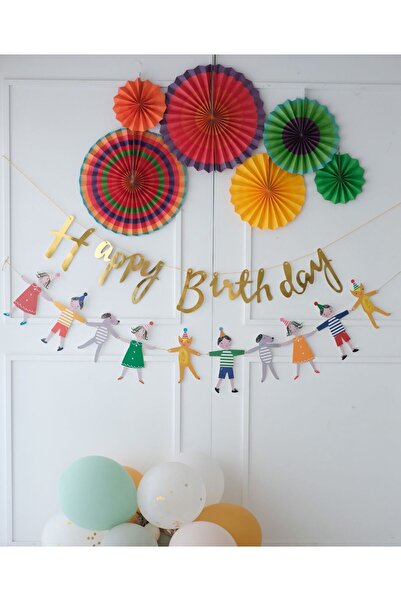 Partifabrik Neşeli Çocuklar Temalı Doğumgünü Happy Birthday Yelpaze Set 3 lü