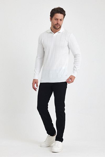 Tarz Cool Ανδρικό ριγέ πουλόβερ με γιακά Polo - Μακρυμάνικο
