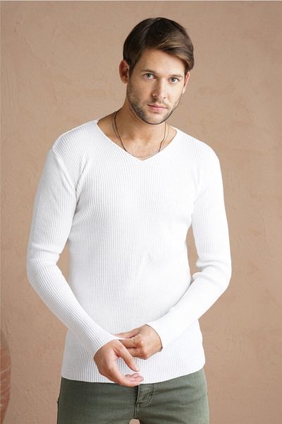 Tarz Cool Men's White V-Neck Knitwear Sweater trz1753r03s