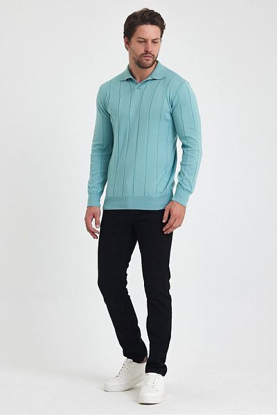 Tarz Cool Men's Polo Neck Striped Sweater - Long Sleeve