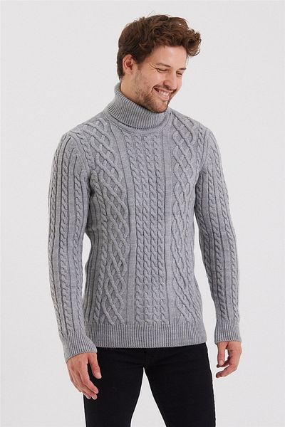 Tarz Cool Men's Gray Knitted Patterned Knitwear Sweater-trz8152r02s