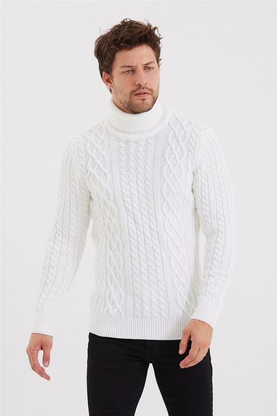Tarz Cool Men's White Knitted Patterned Knitwear Sweater-trz8152r01s