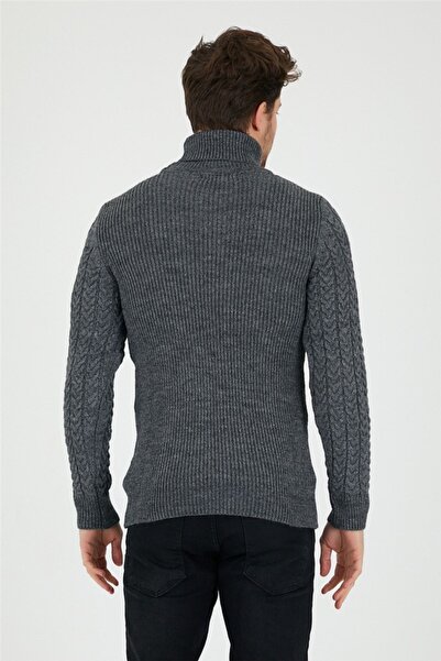 Tarz Cool Чорний чоловічий светр з візерунком у вигляді рибальського коміра - trz8146r13s
