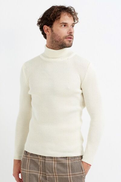 Tarz Cool Біла смугаста в'язана рибальська кофта -blyk005r02