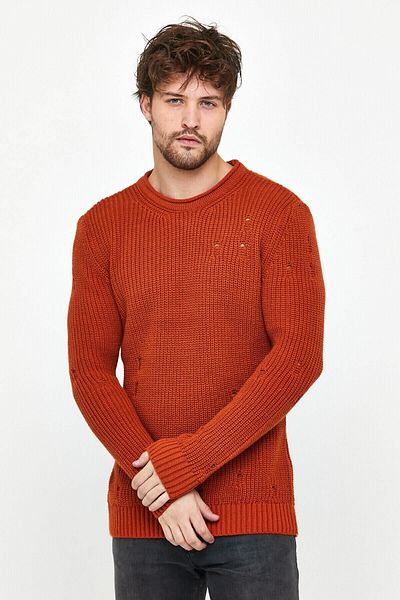 Tarz Cool Tile Men's Destroyed Modeled Knitwear Sweater-trz8141r06l