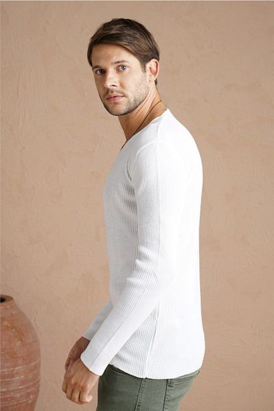Tarz Cool Men's White V-Neck Knitwear Sweater trz1753r03s