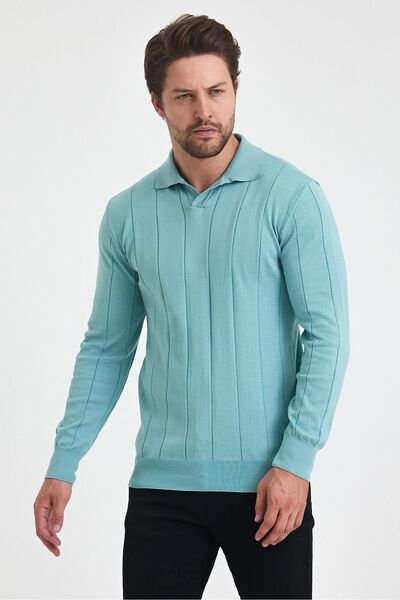 Tarz Cool Men's Polo Neck Striped Sweater - Long Sleeve