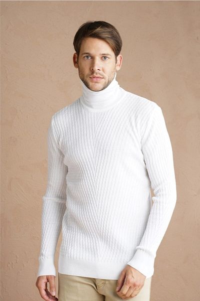 Tarz Cool Ανδρικό λευκό πλεκτό πουλόβερ ζιβάγκο Execution Pullover-trz1640r04s