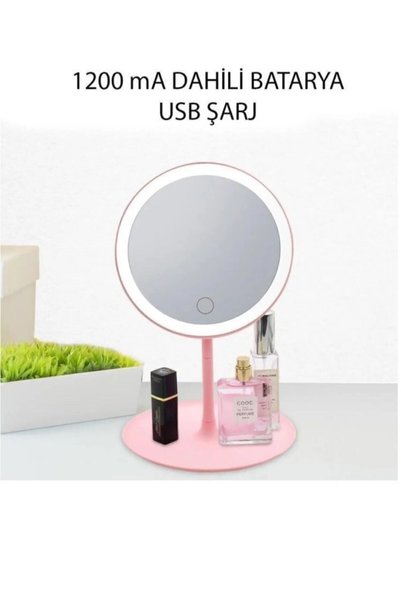 TeknoZar Dokunmatik Led Işıklı Usb Li Yuvarlak Masa Üstü Makyaj Aynası Makyaj Aynası Ledli