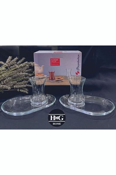 Paşabahçe 96994 4 Piece Glass Thin Waisted Tea Cup Set with Presentation