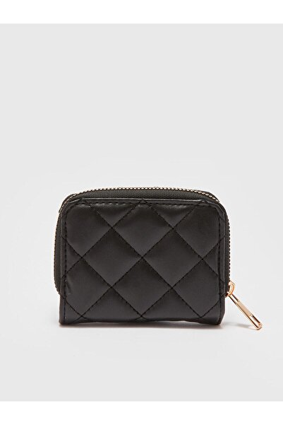 LC Waikiki Lcw Eco New Black Leather-Look Quilted Women's Wallet (W3)