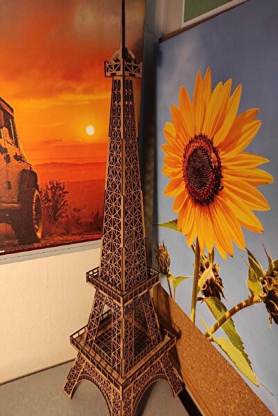 lazerdükkanı Kahverengi Ahşap Lazer Kesim Eyfel Kulesi Maketi 63cm