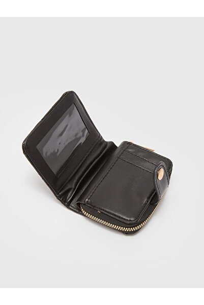 LC Waikiki Lcw Eco New Black Leather-Look Quilted Women's Wallet (W3)