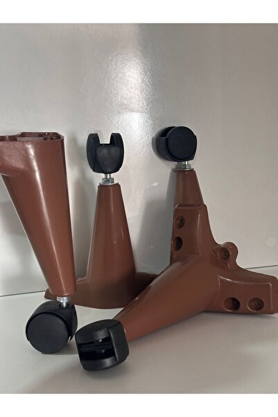 Şahmeli Tekerlekli Sehpa Ayağı 20 Cm 360 Derece 4 Adet Ceviz Ayak