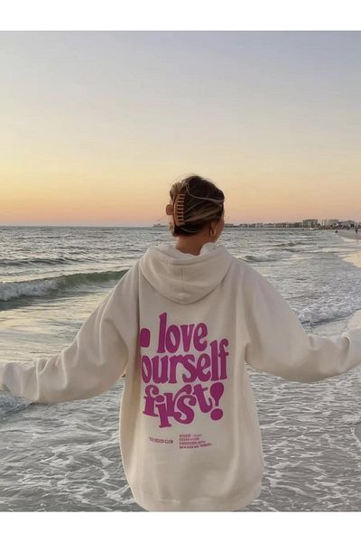 Cupla Unisex 'Love Yourself First!' Λευκό φούτερ