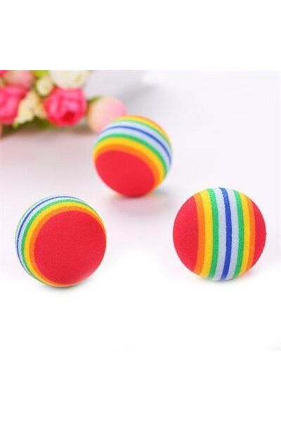 Roichil 3 Pieces Rainbow Sponge Cat Dog Chewing Play Ball 4.2 Cm