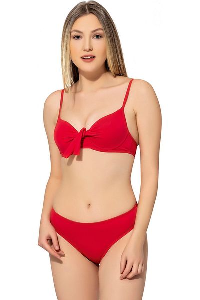 Argisa Red Plus Size 5040 Model Thin Straps and Underwire Bow Detail Hard Covering Bikini