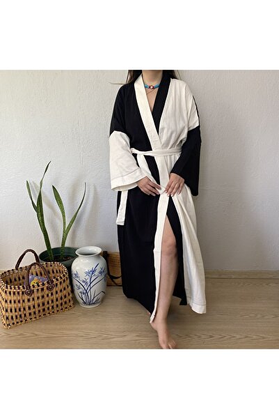 Mutlu Gün Marketi Müslin Kaftan Kimono Uzun Siyah