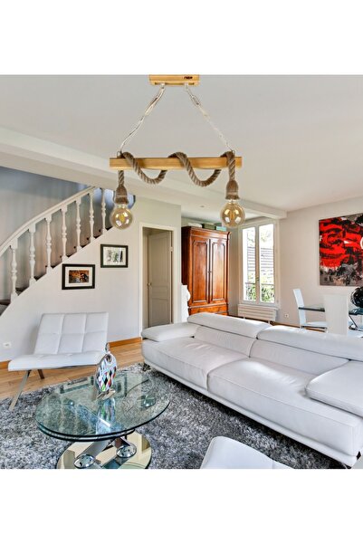 NzrWood Dekoratif Halatlı 2'li Ahşap Avize