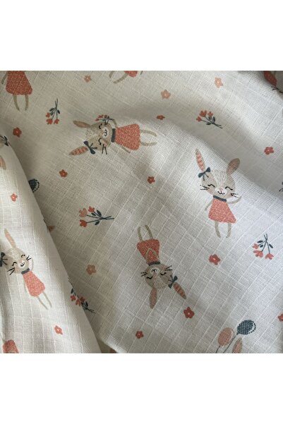 Multi-Purpose Muslin Baby Blanket Newborn 80x80cm with Pink Rabbit Figure