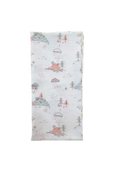 Mutlu Gün Marketi Multipurpose Muslin Baby Blanket 100x80cm 100% Cotton Oeko-Tex Certified Mushroom Hunting Theme