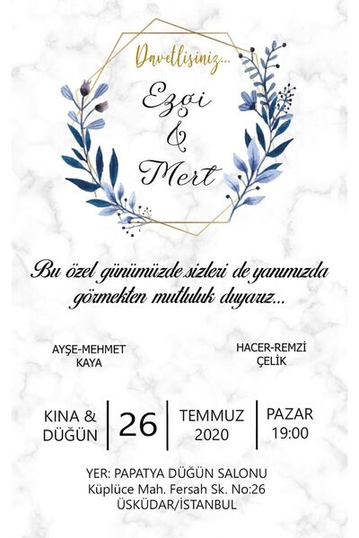 Belinay Düğün Davetiyesi 110 02 (100 ADET)