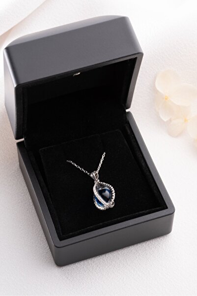 Silvano Jewelry 925 Ayar Gümüş Mavi Dönence Kolye
