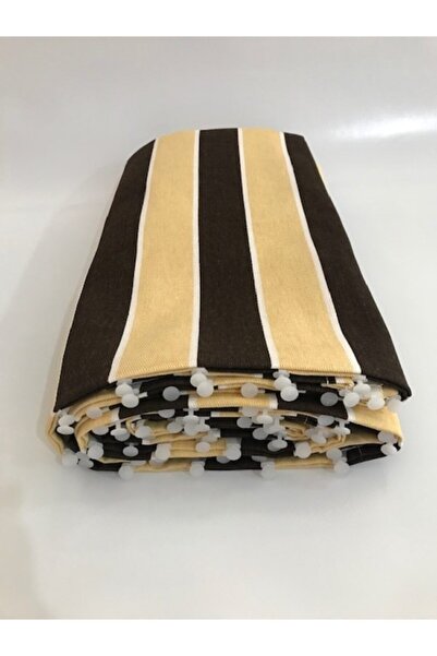 JESEM Lüks 1.sınıf Balkon Perdesi Branda Kahve-Krem ÖzelDikim Üst Kornişli Ya...