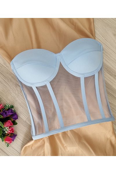 FİYPER Bustieră cu corset transparent Ice Blue - Mărime gata