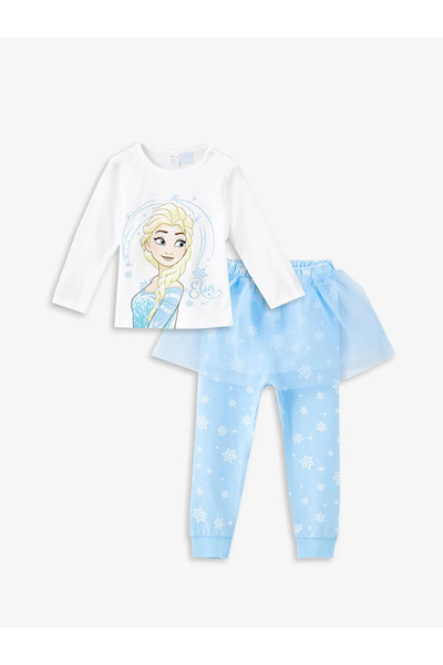 LC Waikiki Bisiklet Yaka Uzun Kollu Elsa Baskılı Kız Bebek Pijama