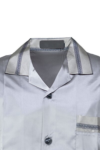 Oppland Чоловічий класичний піжамний комплект Преміум шовковистий сатин Кишеня Стильний смугастий Зручний Повний крій