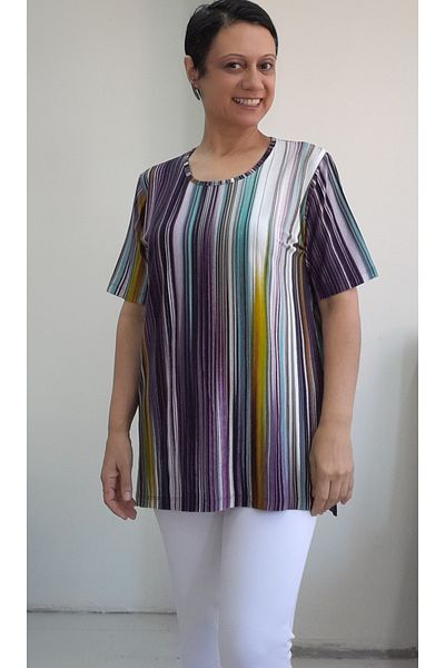 Mertcan Butik Colorful Plum Short Sleeve Combed Cotton Viscose T-shirt