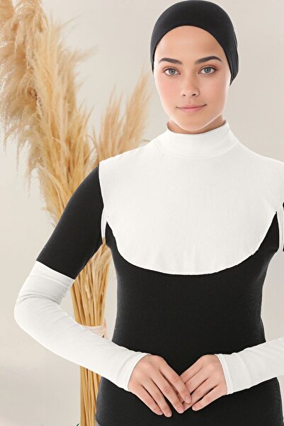 Sonbaharmoda Ecru Color Women's Hijab Clothing Set of 2 - Combed Cotton Sleeves and Neck Collar