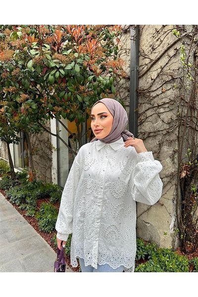 Afra Lıne 1351 Model Stone and Pearl Detailed Scallop Tunic
