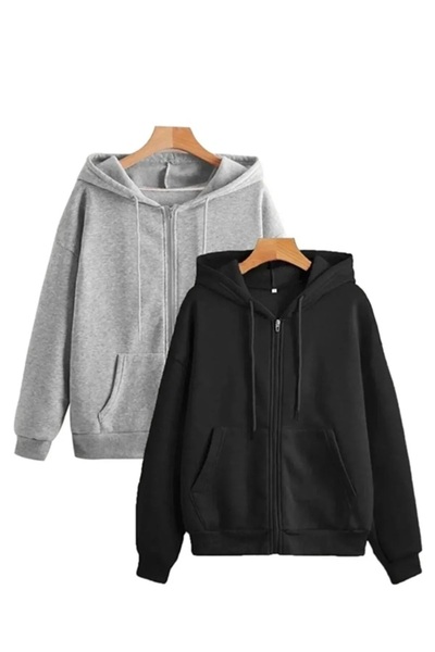 EXPECTED Unisex Black Gray Oversize SweatsHirt - Zipper Hoodie Cardigan Seasonal
