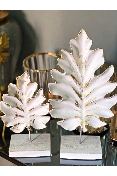 GOGKA Dekoratif Çınar Ağacı Yaprak Beyaz 2 Li Masa Üstü Sehpa Ev Dekoratif Şı...