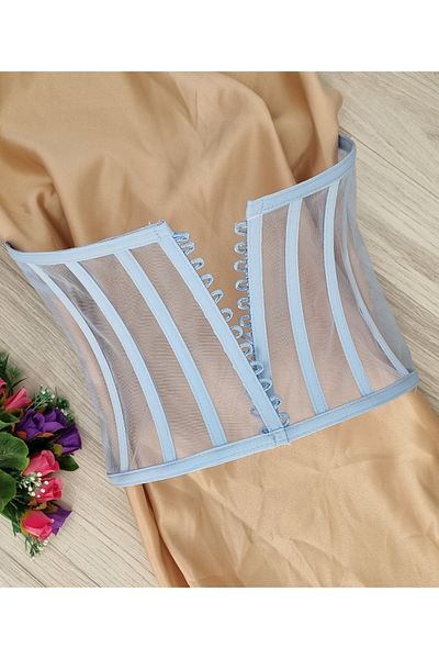 FİYPER Bustieră cu corset transparent Ice Blue - Mărime gata