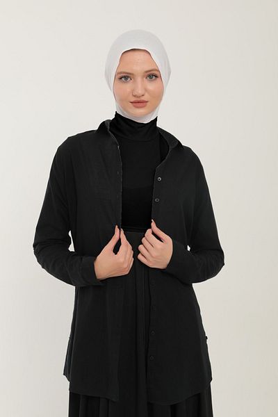 Sonbaharmoda Μαύρο γιακά με λαιμόκοψη Hijab - Μηδενικό μανίκι με ελαστικό στο πλάι