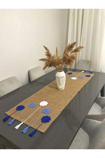 Parla Life Синя ютена платнена пътека с шарки 40x140 см