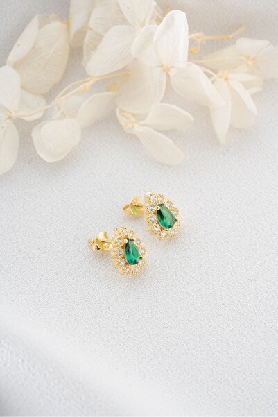 Silvano Jewelry 925 Ayar Gümüş Zümrüt Yeşili Minik Damla Küpe