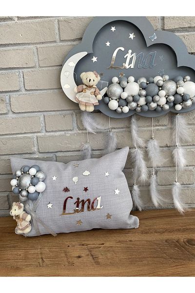 NeşeliAtölyem Στολίδι πόρτας Bubble Baby Cloud + Μαξιλάρι