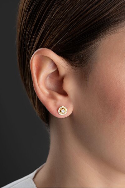 Silvano Jewelry 925 Ayar Gümüş Gold Taşlı Minik Çivili Küpe