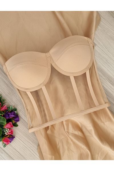 FİYPER Έτοιμο μέγεθος Διαφανές Underwire Laced Bustier - Skin