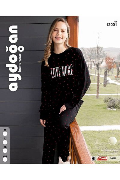 Aydoğan Black Ribbed Women's Pajama Set - Long Sleeve 12001